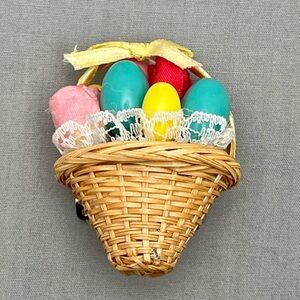 Vintage Avon Easter Basket Brooch Egg Pin Wicker 3D Spring Holiday